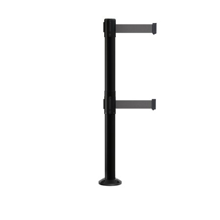 MONTOUR LINE Stanchion Dual Belt Barrier Fixed Base Black Post 11ft.Dk Gry Belt MX630DF-BK-DGY-110